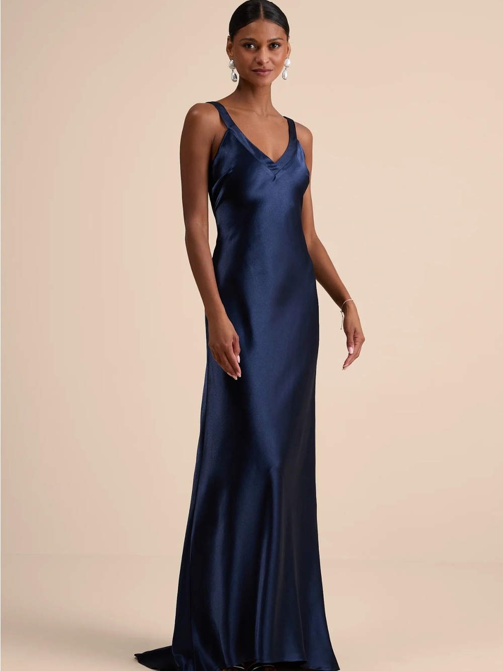 Lulu's Midnight Navy Satin Maxi Slip Dress